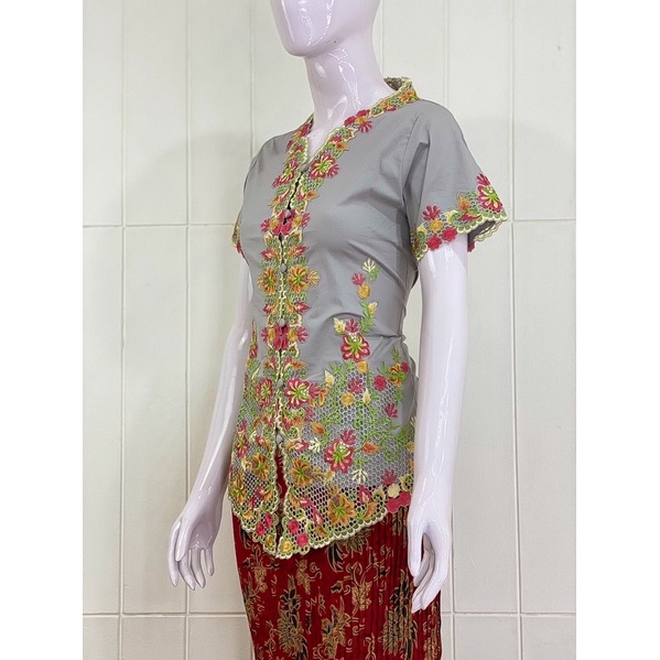 ESW01 - Daliyu KEBAYA ENCIM LENGAN PENDEK BORDIR WARNA Katun Stretch / S M L XL-Abu
