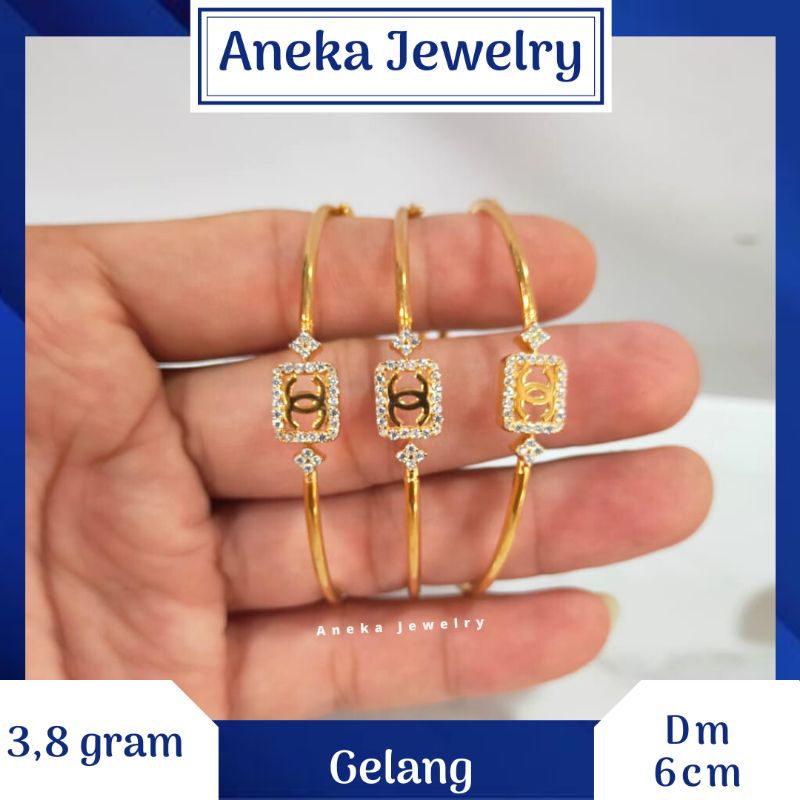 Gelang Pipa Fashion Kotak Cor Mata2, Perak 925, Lapis Emas Rosegold