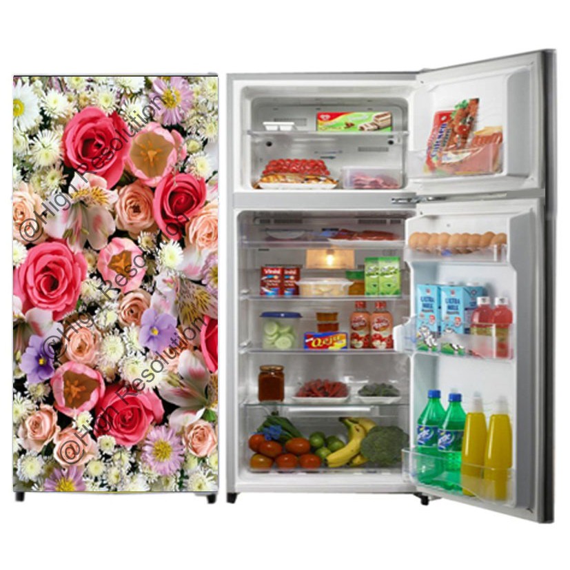 stiker kulkas motif bunga mawar 1 pintu dan 2 pintu