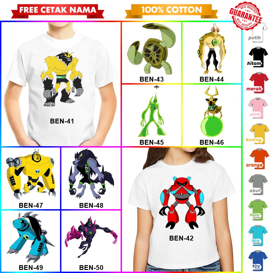 [FREE NAMA!!] Baju Kaos ANAK DAN DEWASA BEN 10 BANYAK MOTIF