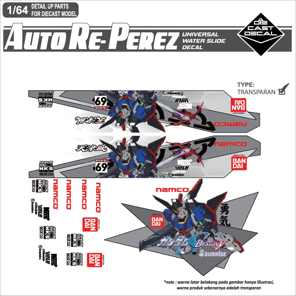 [TRANSPARAN]Decal Hotwheels Autoreperez - Anime Gundam Destiny - Universal