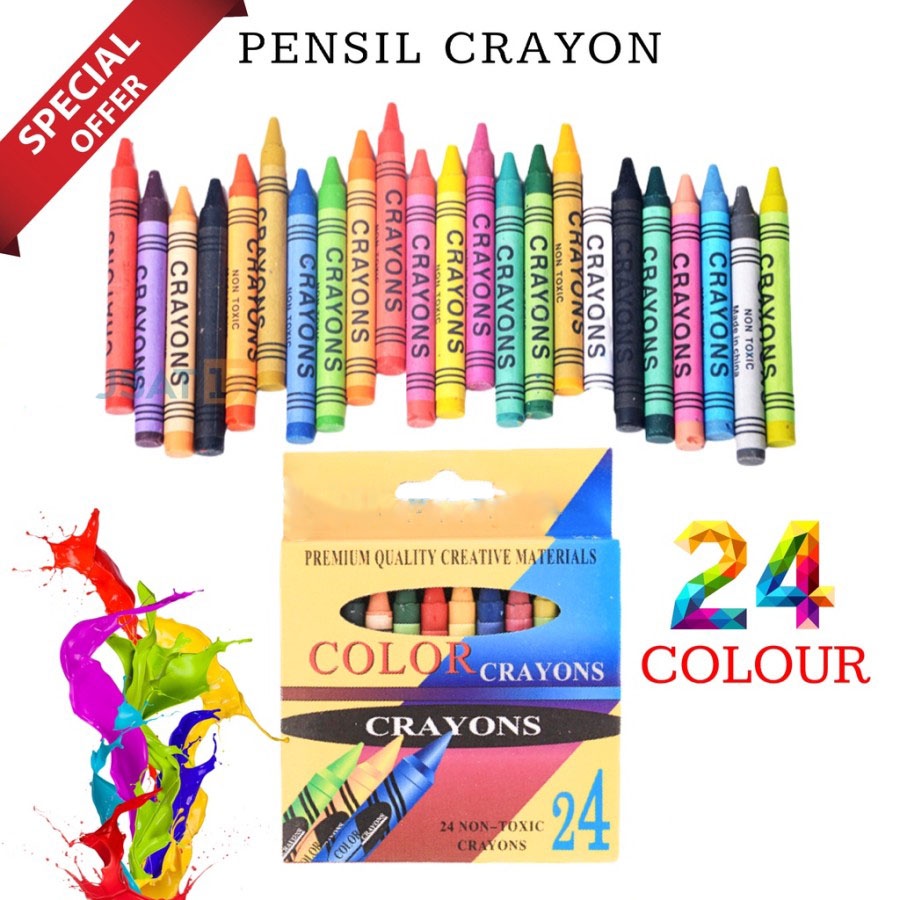 PENSIL CRAYON ISI 24 WARNA / PENSIL WARNA GAMBAR 24PCS / CRAYON SET ANAK 24 ART SET / ARTSET 24 PCS / PENSIL KRAYON ANAK MURAH