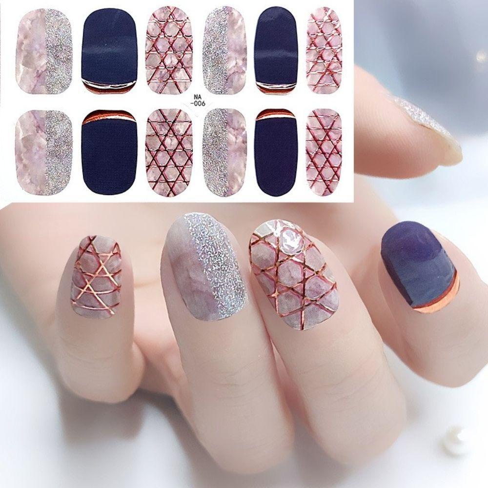 AUGUSTINA Agustina Self-Adhesive Stiker Kuku Tahan Air Rusak Berlian Imitasi Salon Kuku Nail Art Slider Relief Patung DIY Kuku Decals