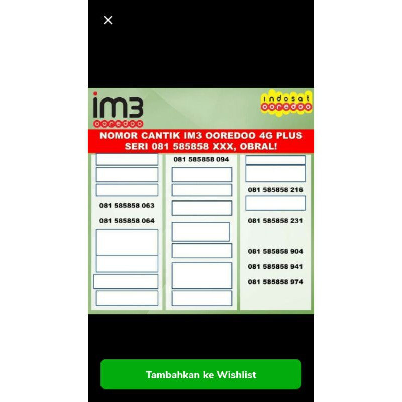 No Cantik Kartu Perdana IM3 Ooredo 4G seri ababab Nomer Nomor Cantik Perdana Kartu IM3