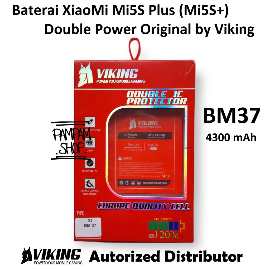 Baterai VIKING Double Power Original XiaoMi BM37 Mi5S Plus Mi5S+ Batre Batrai Battery Handphone HP