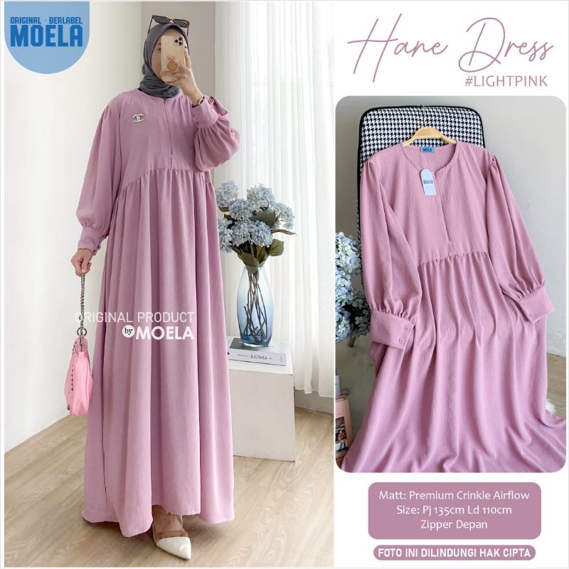 Aura Hane Dress Gamis Jumbo Polos Allsize Busui Premium Crinkle Airflow Original Ori Moela Berlabel-Hane lighpink