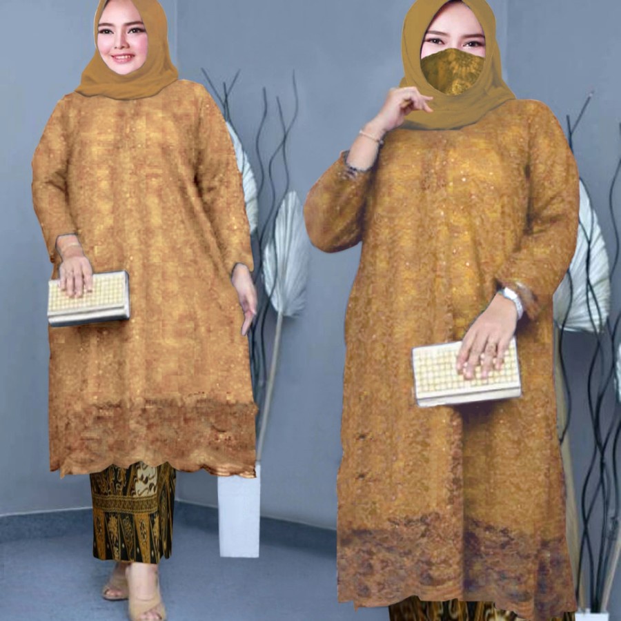 PROMO SETELAN Kebaya Brukat/KEBAYA tunik Modern/kebaya tunik / Set Kebaya Bianca / Kebaya Rinjani / Kebaya Brokat / Kebaya Pesta / Fashion Wanita / Big Size / Kebaya Size Jumbo M L XL XXL 3XL 4XL 5XL