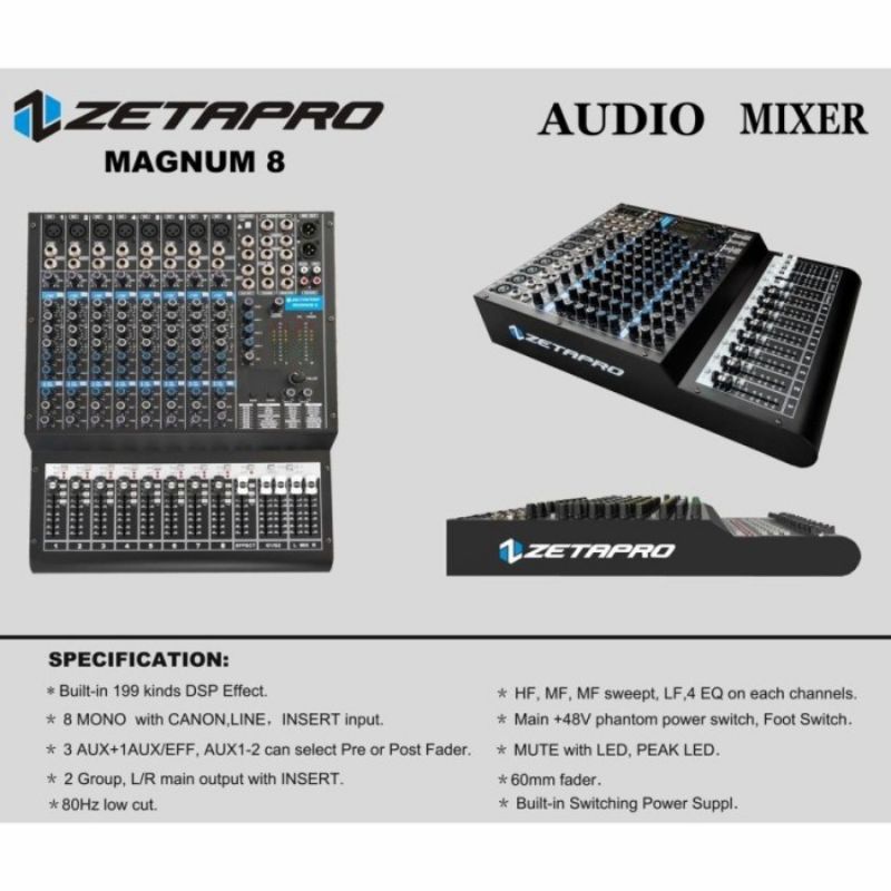 Mixer Audio 8 Channel Zetapro Magnum 8 Effect Reverb Alesis Original