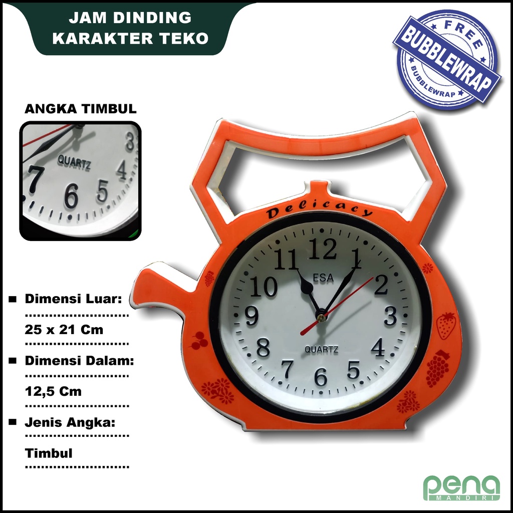 Jam Dinding Bentuk Teko Unik Murah Minimalis Hiasan Dinding Wall Clock - ESA 907