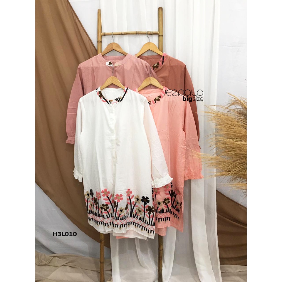 Ezpata Atasan Blouse Tunik Bordir Bunga Floral Bigsize Jumbo XXXL BB 65-100kg LD 120cm Full Kancing