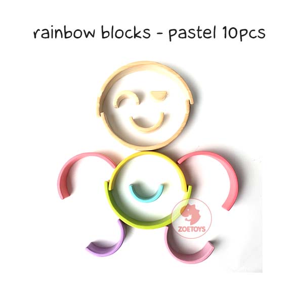 Zoetoys Montessori Rainbow Blocks BIG Size Bright Pastel Natural 10pcs | Mainan Kayu Pelangi Susun Wooden Building Stacking Toy Cari kado Edukasi Natal