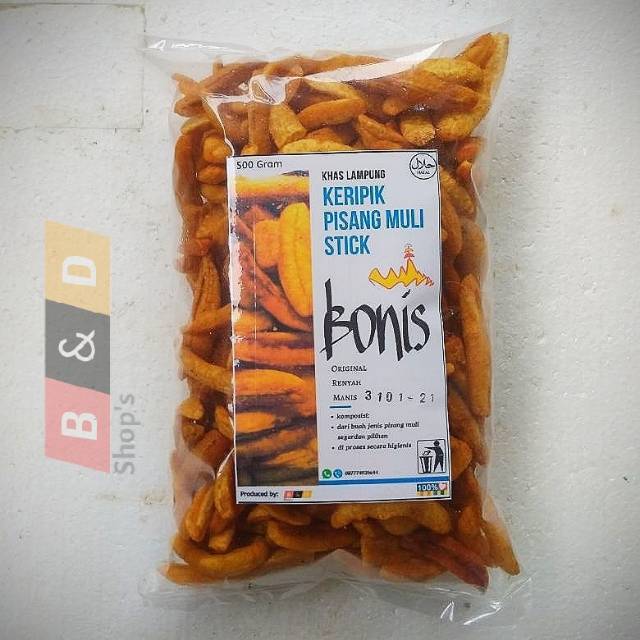 

BONIS. Keripik Pisang Muli Model Stick Dan Rol Khas Lampung Netto 1 Kg.