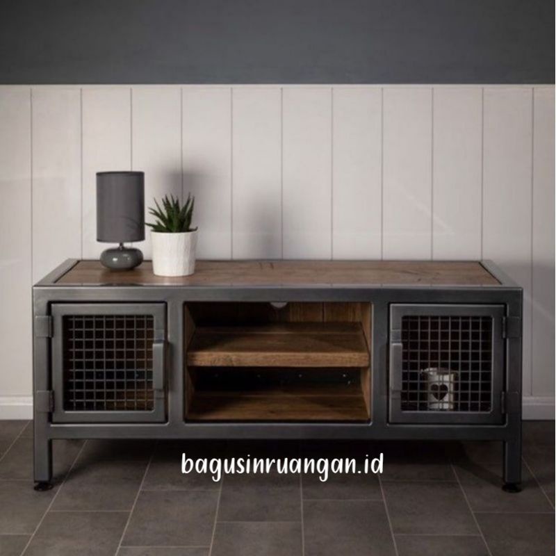 meja tv serbaguna industrial minimalis moderen kekinian besi holow dan kayu murah