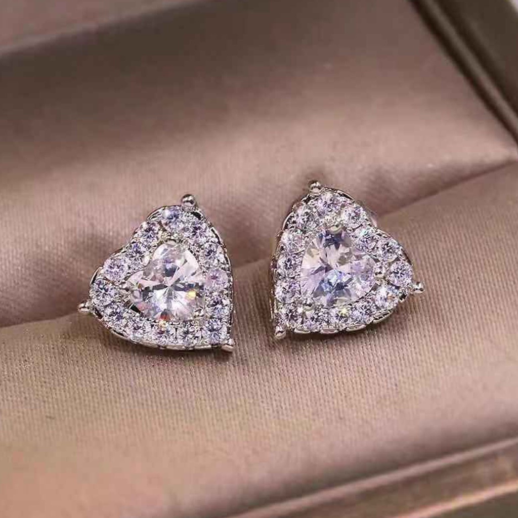 Hu Hu Hu Hu Hu Alat Bantu Pasang Kacamata♡ 1 Pasang Anting Stud Bentuk Hati Aksen Berlian Imitasi Tahan Lama Untuk Wanita