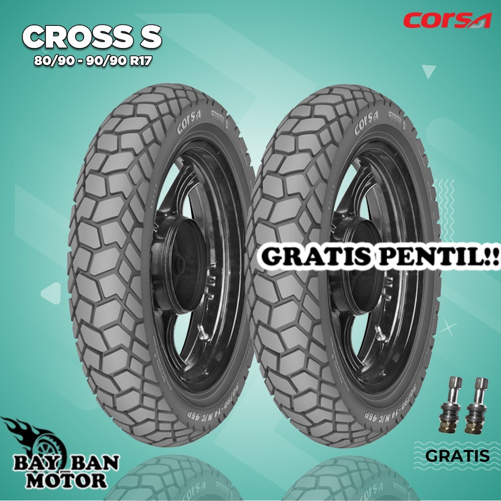 Paket Ban Motor Moped (Motor bebek) // CORSA CROSS S 80-90 - 90/90 Ring 17 Tubeless ban motor tubles