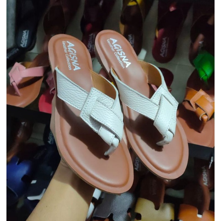 terbaru (bisa COD) sandal kulit sapi untuk wanita model capit anyam asli sentral kerajinan kulit sukaregeng garut