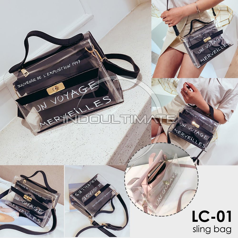 2in1 Tas Selempang Wanita import Tas Wanita murah Sling Bag Wanita Transparan Import LC-01