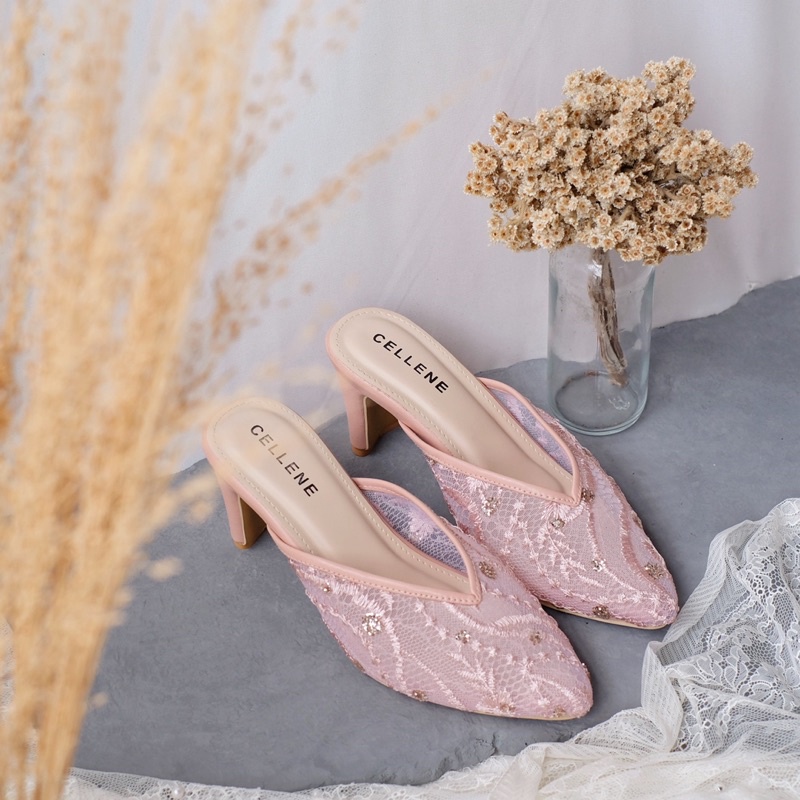 CELLENE Velo Lace Heels / brukat heels wanita 7cm wedding shoes