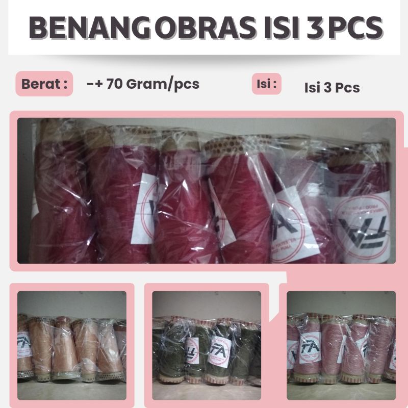 (COD) BENANG OBRAS POLYESTER ISI 3 PCS BERAT PER PCS -+ 70 GRAM | BENANG OBRAS MURAH | BISA BAYAR DITEMPAT