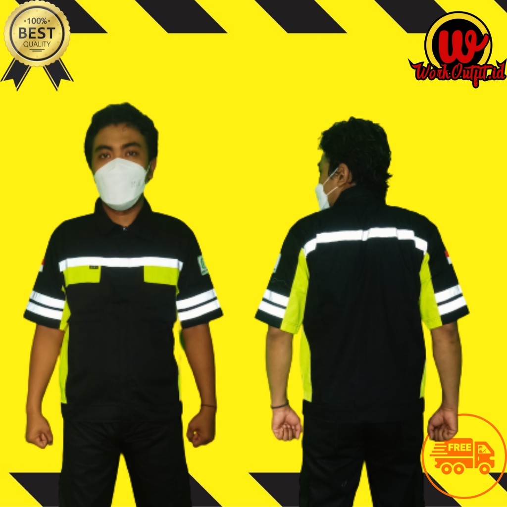 Kemeja Safety Lengan Pendek  | Baju Proyek Wearpack Double Scotlight | Hitam Kuning