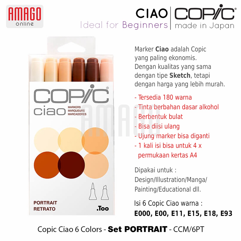 COPIC CIAO - 6 COLOR SET SKIN / PORTRAIT - CCM/6SN