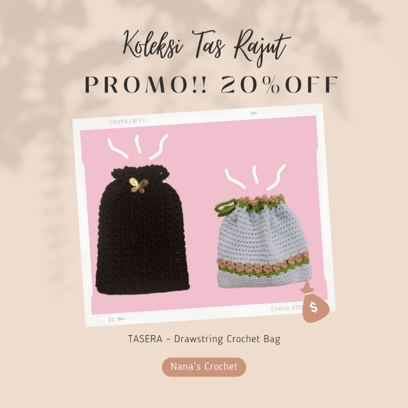 Tas Serut Rajut / Drawstring Crochet bag