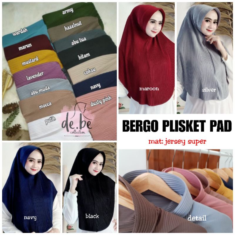 BERGO PLISKET PAD JERSEY | JILBAB INSTAN | KERUDUNG INSTAN | HIJAB INSTAN