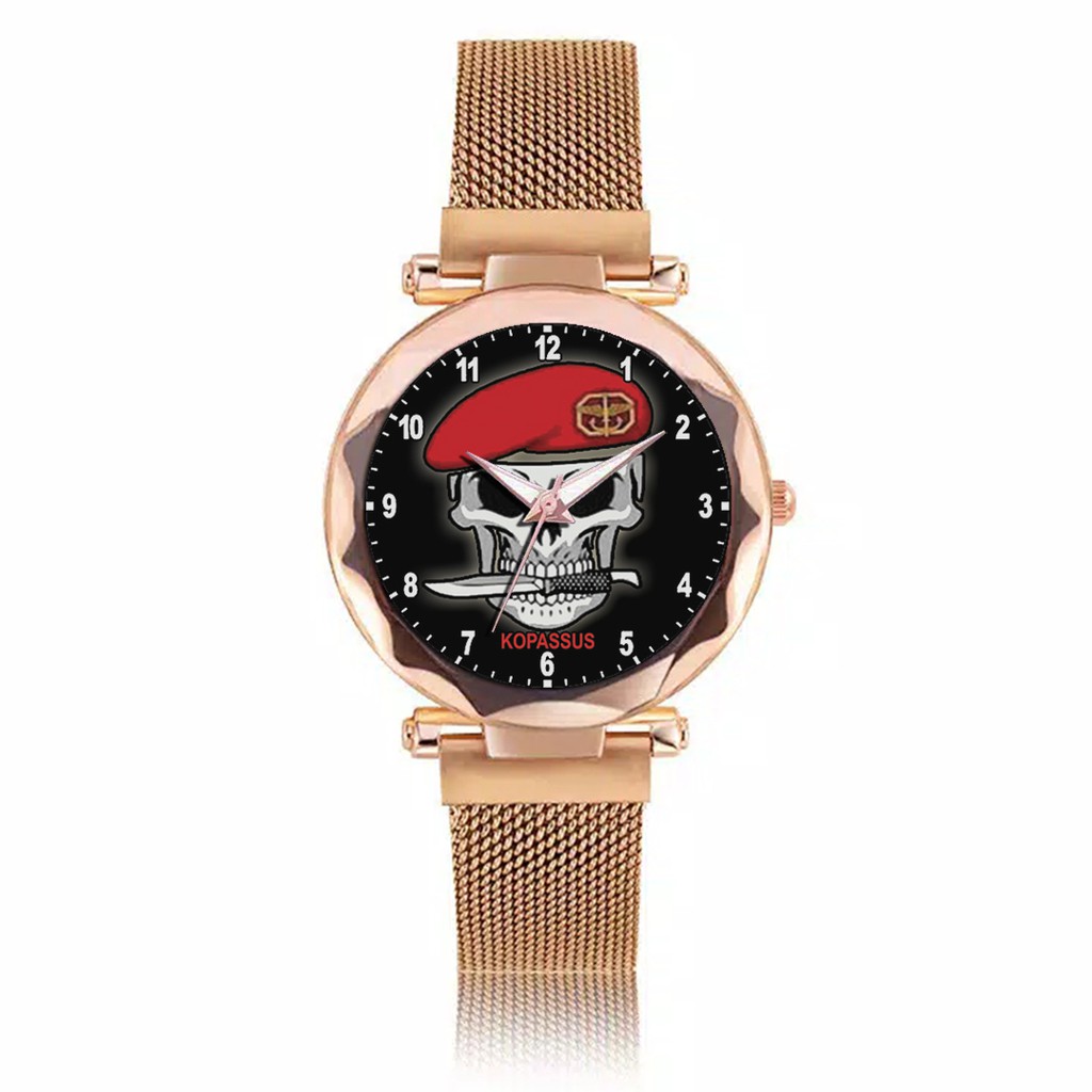 Jam Tangan Wanita Custom - KOPASSUS BAYGROUND HITAM Free Box &amp; Batre Cadangan