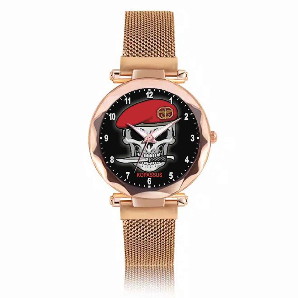 Jam Tangan Wanita Custom - KOPASSUS BAYGROUND HITAM Free Box &amp; Batre Cadangan