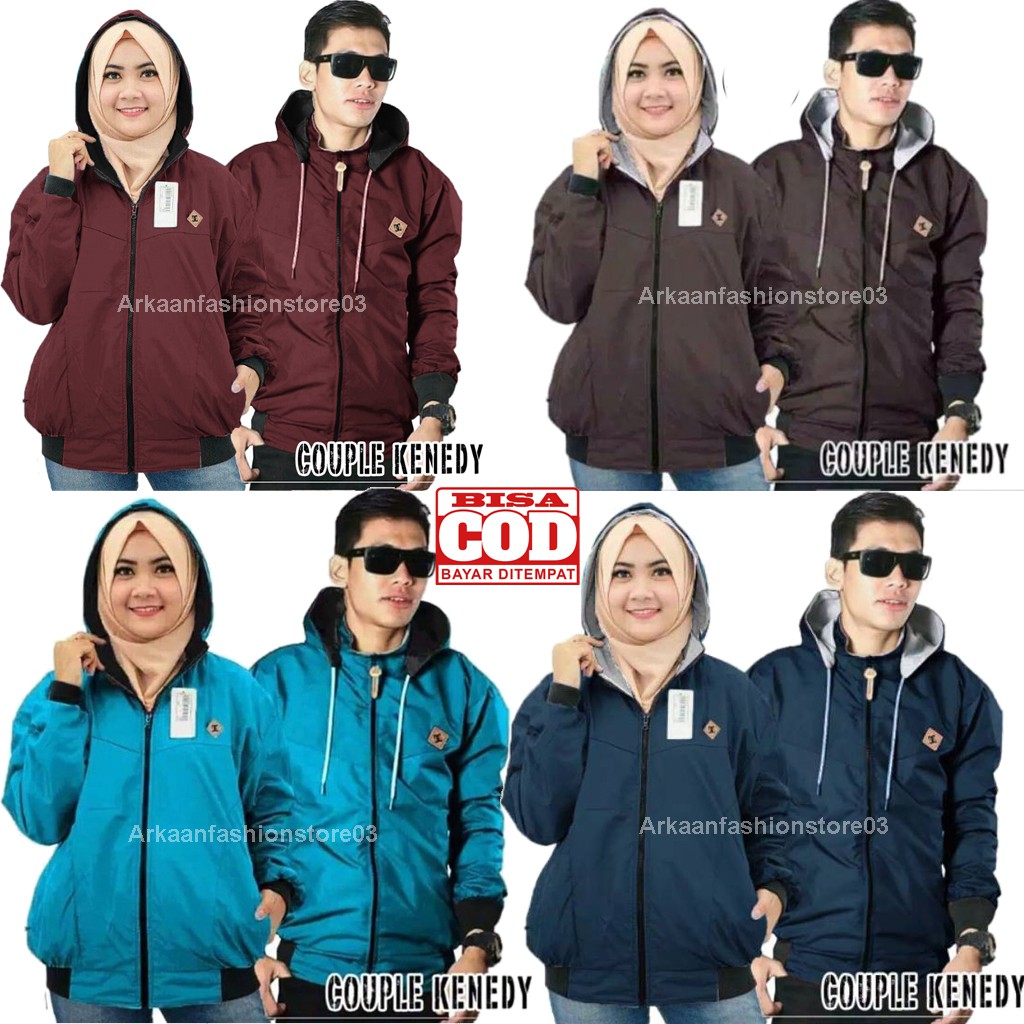 SATU PAKET ISI 2 / Jaket Couple / Jaket Bolak Balik Pria Dan Wanita / Jaket BB Couple Kenedy