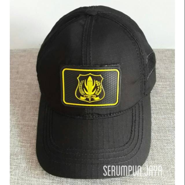 TOPI SECURITY LOGO KUNING - TOPI VELCRO HITAM + PATCH SECURITY