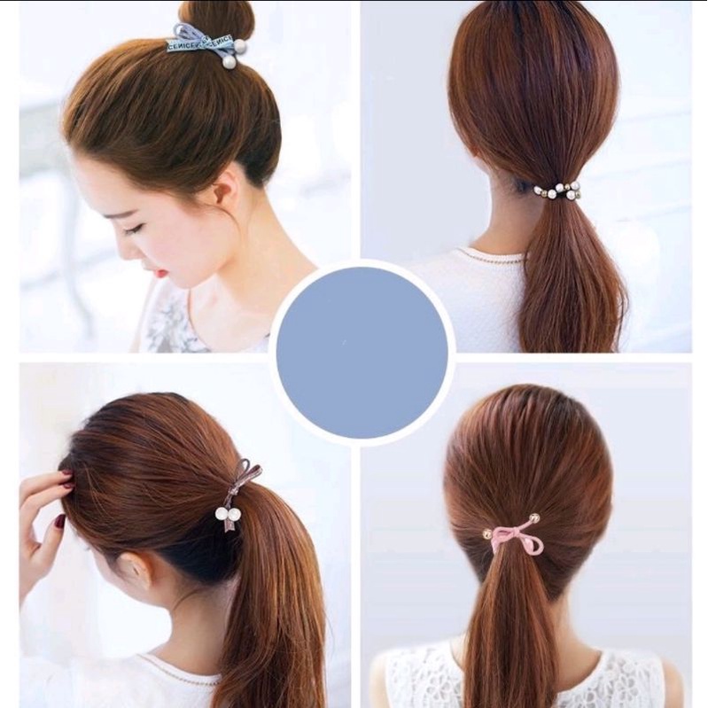 [12 in 1] Ikat Rambut Wanita Elastis Bahan Karet Aksesoris Fashion Gaya Korea Import (Kemasan Pouch) Best Seller