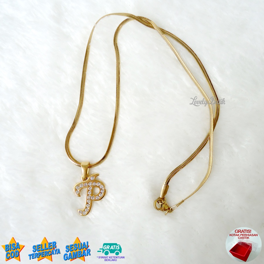 Lovelybutik - Kalung Inisial Huruf Titanium anti karat Kalung hurup Abjad Alphabet Ins P Klasik Bonus Kotak Perhiasan