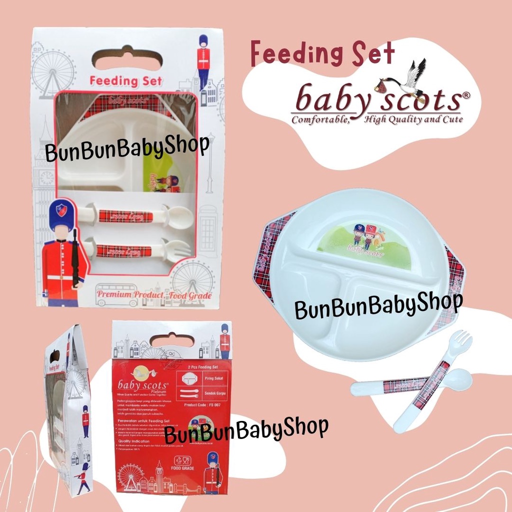 Feeding Set Baby Scots Gift Baby Newborn Bayi Baru Lahir Girl Boy Perempuan Laki Laki Tempat Makan Set Peralatan Makan Kado Hampers Cowok Cewek Murah Perlengkapan New Born Sendok Piring BunBunBabyShop FS 007