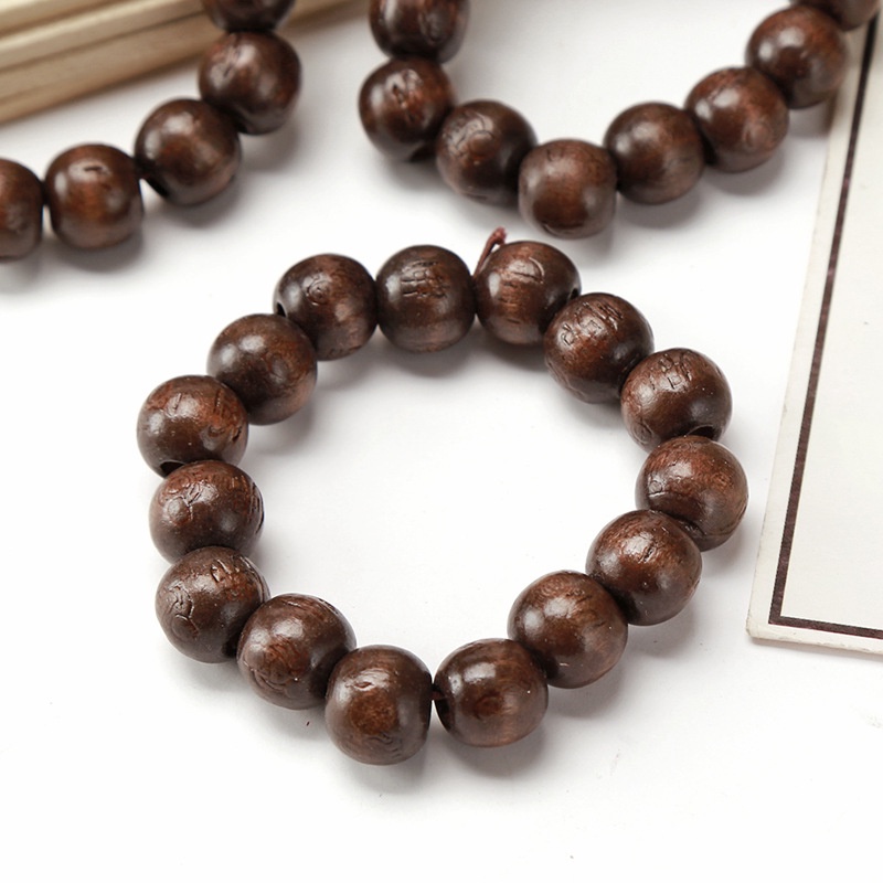 Gelang Manik-Manik Ukiran Buddha Bahan Kayu Solid Untuk Pria Dan Wanita