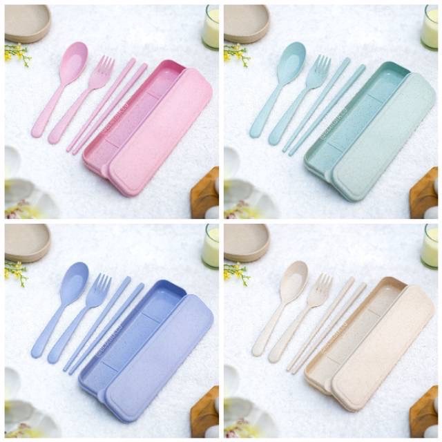 Sendok Garpu Sumpit Set Portable Dengan Tempat Alat Makan Portable