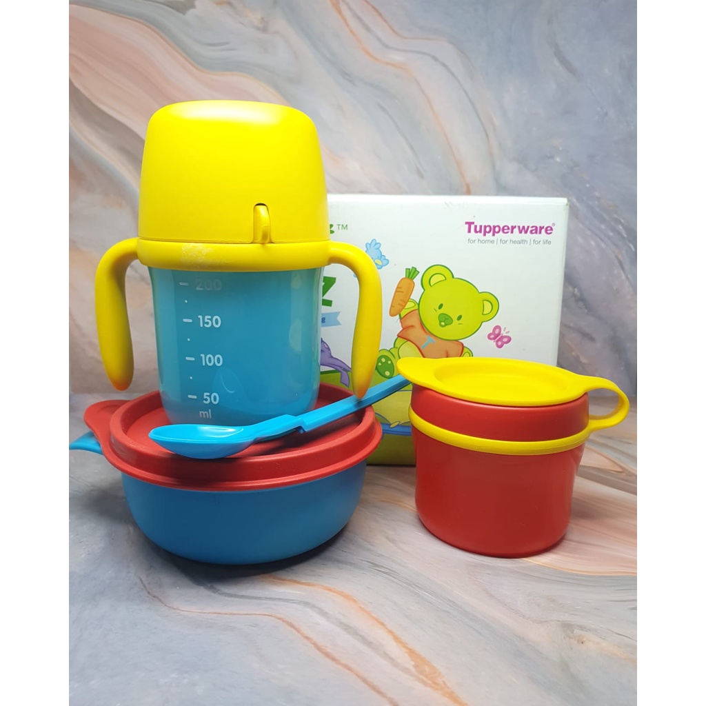 Tiwi Todz TUPPERWARE Set Biru Original preloved - set tempat makan bayi / set tupperware / peralatan