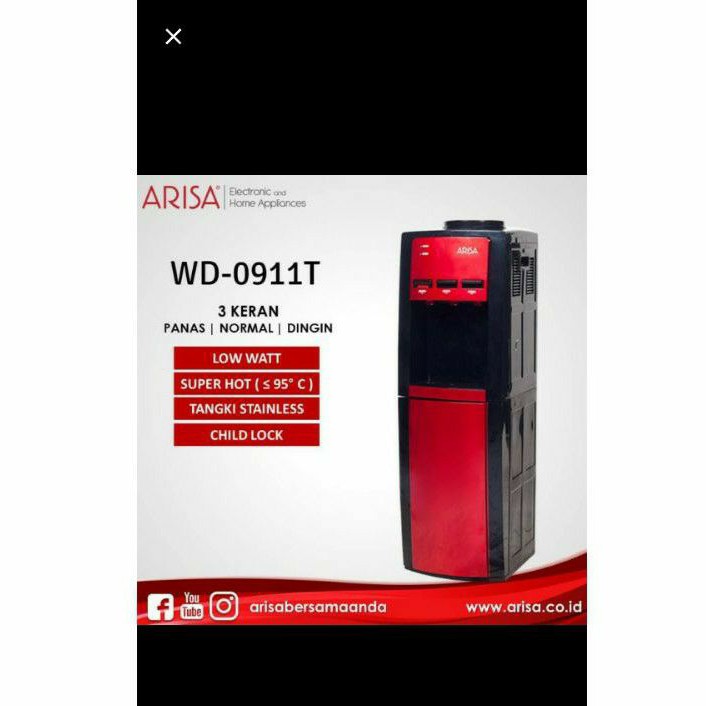 Water Dispenser ARISA WD-0911T RED 3 Kran Panas Normal Dingin
