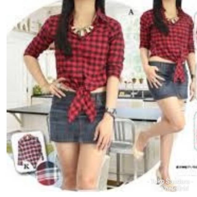 Kemeja flannel ikat wanita lengan panjang