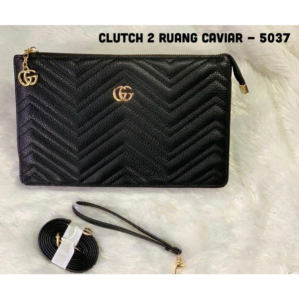 Dompet CLUTH Wanita / Dompet sleting tali GG emboss Import Kulitas PREMIUM