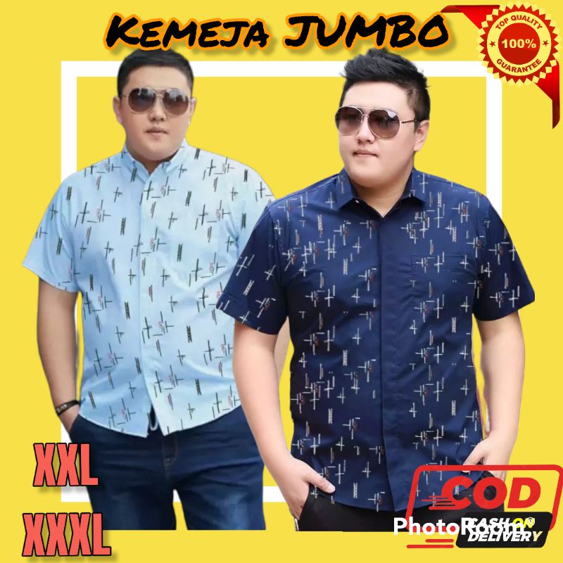 kemeja hem baju motif pria cowok laki laki jumbo big size 3xl 4xl 5xl 6xl 7xl pendek fashion oversiz