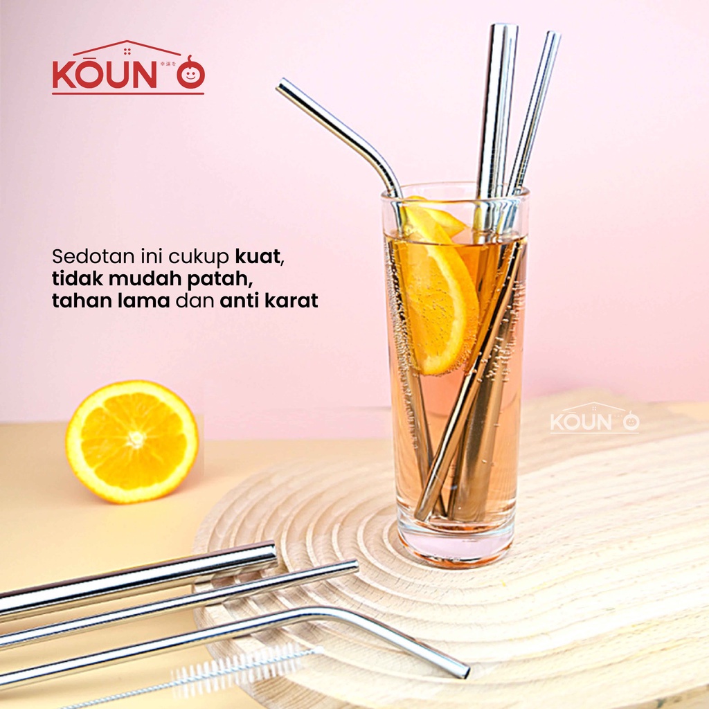 Sedotan Stainless Set 5 in 1 Sedotan Stenlis Steel Food Grade Reusable Straw Set Silver With Pouch