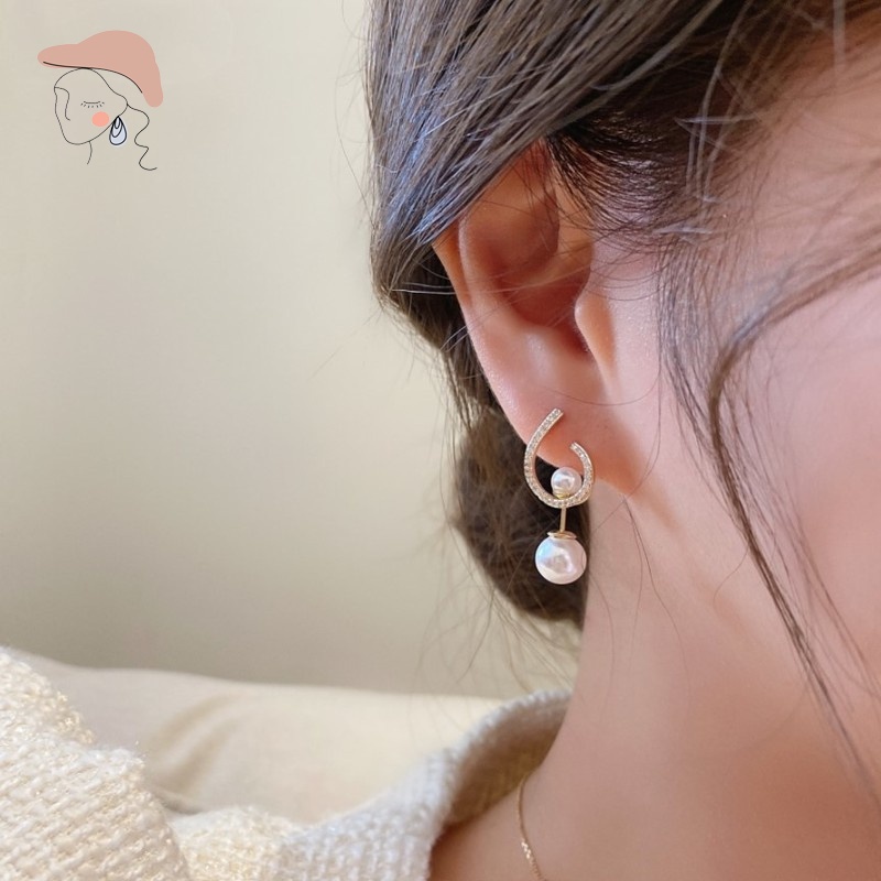 Anting Stud 925 Silver Hias Mutiara Model Menjuntai Untuk Wanita