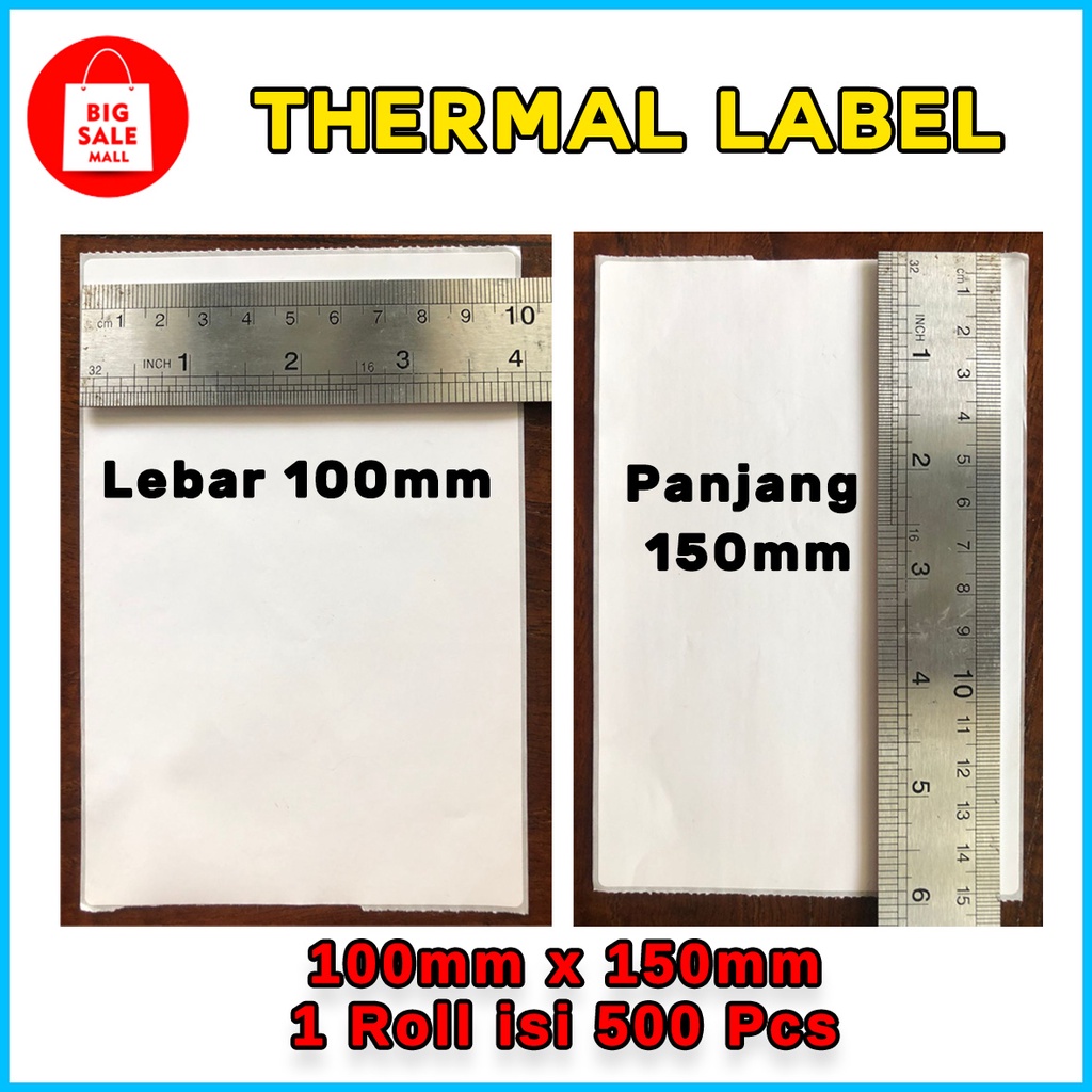 Kertas Thermail Stiker Thermal 100x150 isi 500 &amp; 250 lembar, Label Thermal barcode, Kertas EDC/printer mini bluetooth