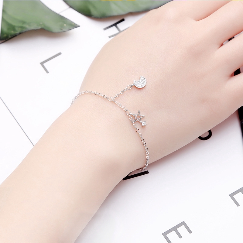 Gelang Pesona Kristal Bintang Perak Fashion Silver Star Moon Crystal Charm Bracelet Trendy Bracelets Accessories Chain Jewelry Gift