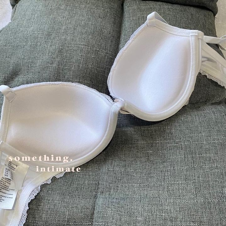 ❁ H&M Minnie Bow White Lacey Underwired Natural Lift Plunge Push Up Bra / BH Daily Wired with Pad Pu