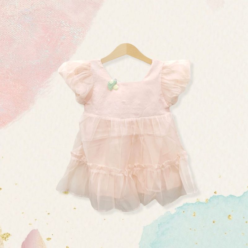 golden heart tutu dress / dress princess anak bayi / gaun pesta baby tile tule pink biru putih-Ruffle pink