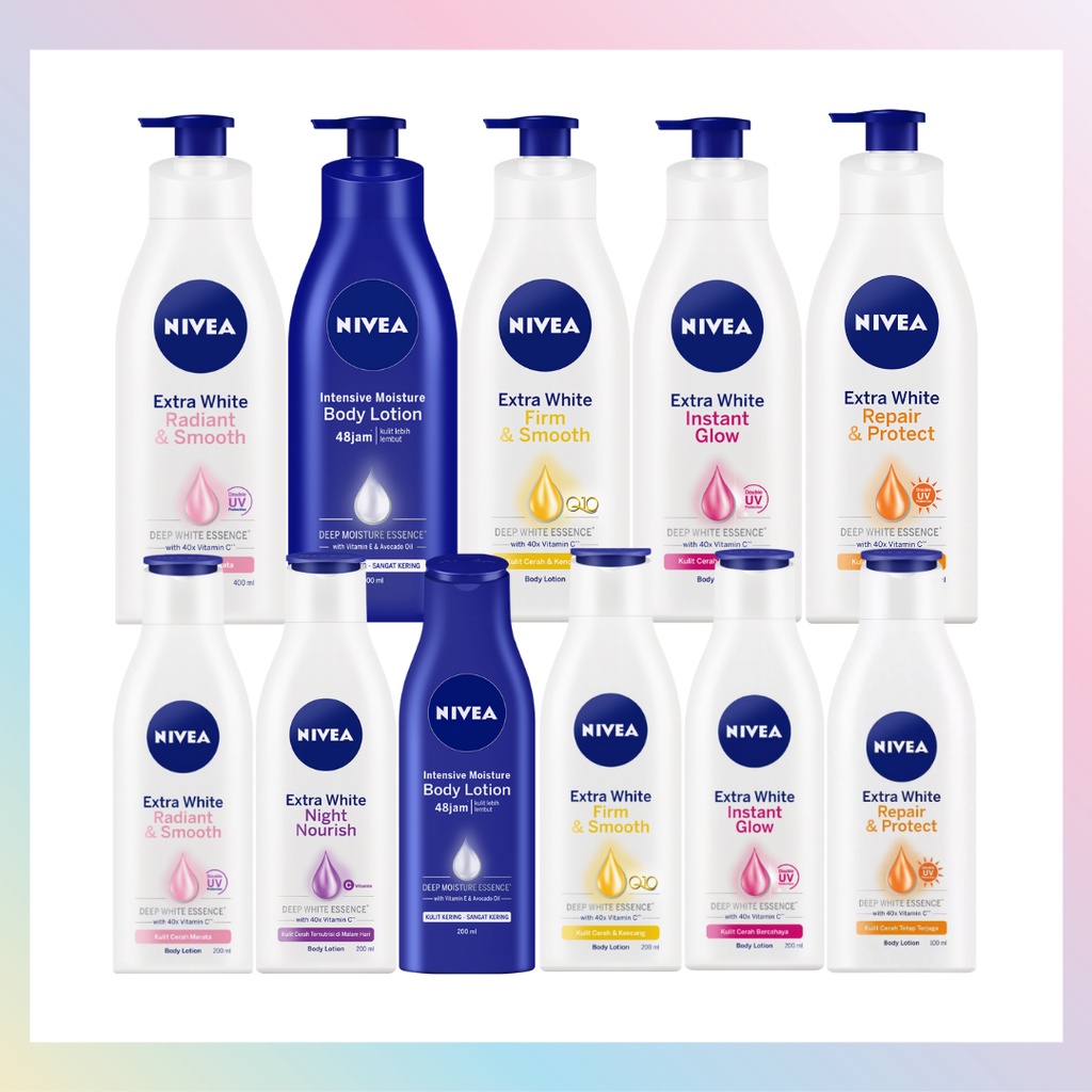 NIVEA Body Lotion (Extra White Radiant &amp; Smooth, Night Nourish, Firm &amp; Smooth, Instant White, Repair &amp; Protect, Intensive Moisture) 100 - 200 - 400 ml