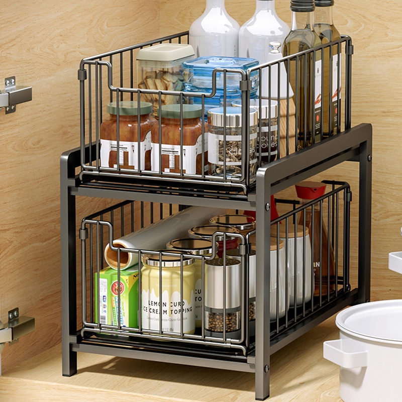 Rak Dapur Bawah Wastafel Kitchen Rack Rak Kabinet Lemari Dapur Keranjang Geser Laci Rak Tarik Rak