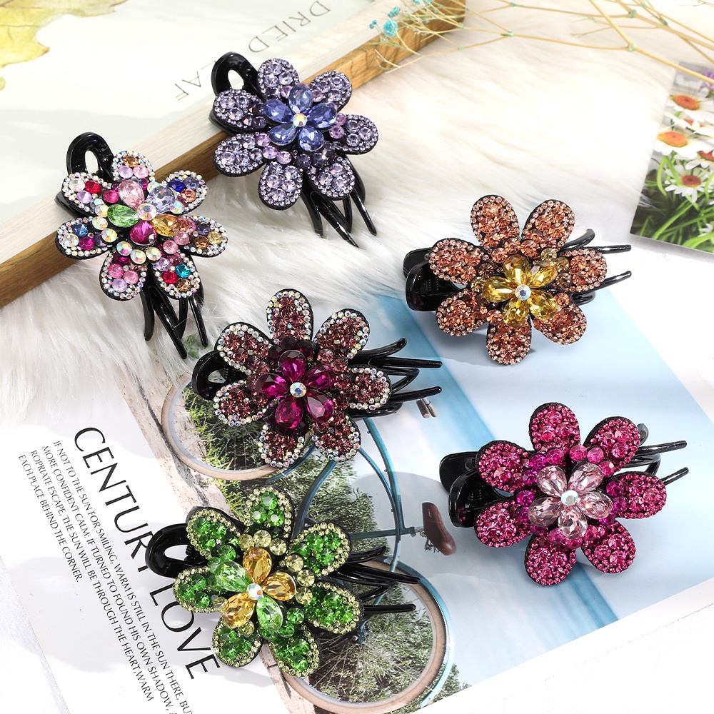 Rhinestone Hairpins Barrettes Flower Duckbill Hair Claws Retro Hair Clips For Women Ponytail Holder Hair Accessories